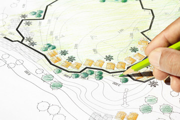 Fototapeta na wymiar Landscape Architect Designing on site analysis plan