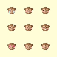 Vector minimalistic flat monkey emotions icon set
