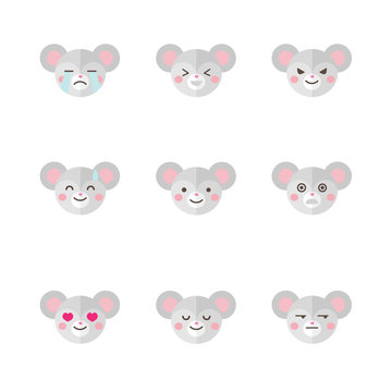 Vector minimalistic flat mouse emotions icon set
