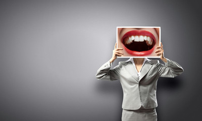 Woman showing photo