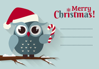 Merry Christmas! Card with cute owl and a place for text.