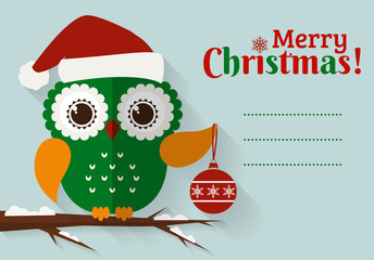 Merry Christmas! Card with cute owl and a place for text.