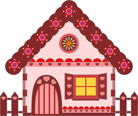 Brown and Pink Gingerberad House Iluustration