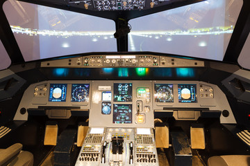 inside of homemade flight simulator cockpit - obrazy, fototapety, plakaty