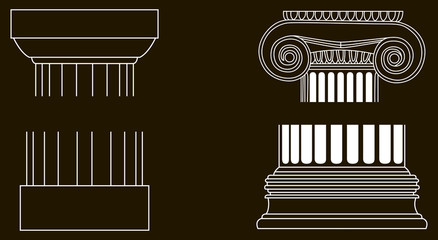 Set of old-style greece pillar column parts