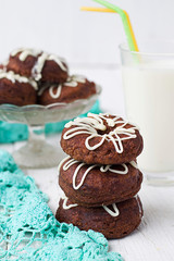 Chocolate donuts with white icing