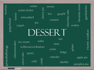 Dessert Word Cloud Concept on a Blackboard