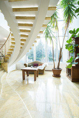 Modern spiral stairs in luxury villa