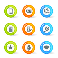 Media Icons Stylish colorful gel Icons with media symbols