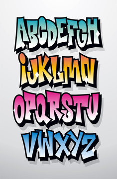 Graffiti cartoon comic doodle font alphabet. Vector