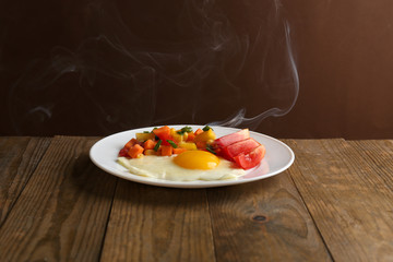 Delicious home cooked food with steam