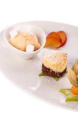 Gourmet coffee blanc mange with gooseberry