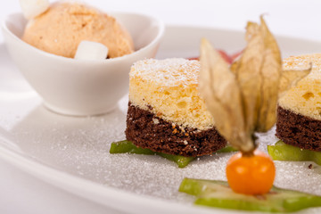 Gourmet coffee blanc mange with gooseberry