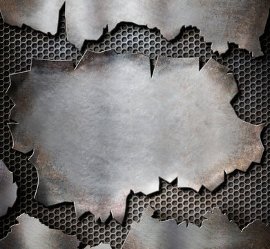 grunge torn metal plate as steam punk background