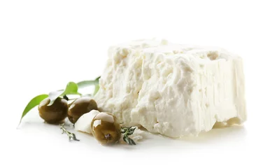 Gordijnen Feta cheese isolated on white © Africa Studio