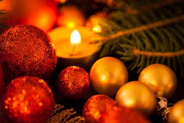 Warm gold and red Christmas candlelight background