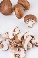 Diced and whole agaricus brown button mushrooms