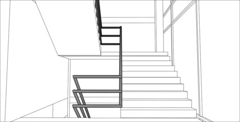 sketch design of interior stair hall,vector 