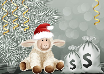 новогодняя овечка с мешками денег