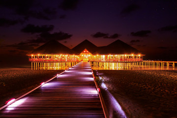 Water cafe at sunset - Maldives