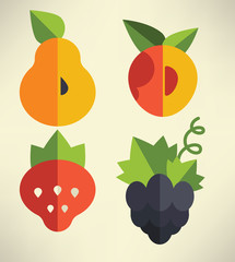 fresh fruits and berries emblems in flat style