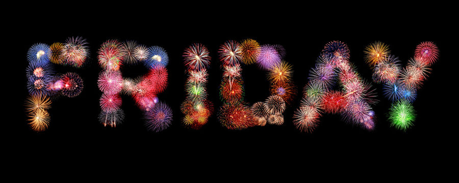 Friday word text colorful fireworks