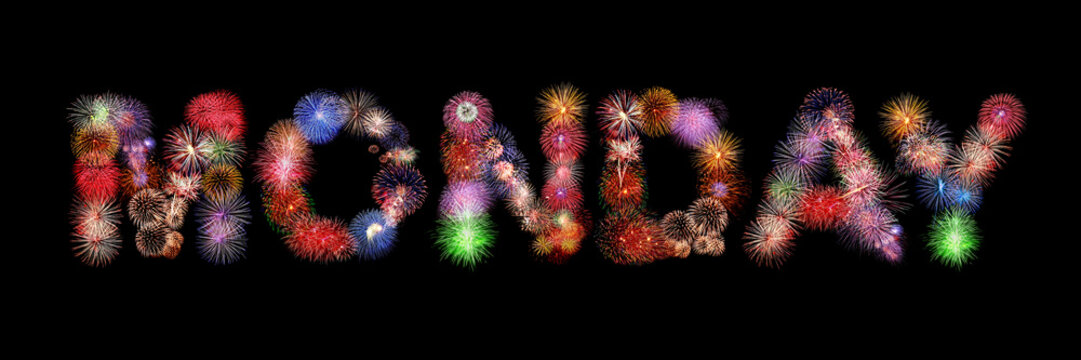 Monday word text colorful fireworks