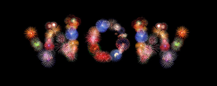 wow word text colorful fireworks