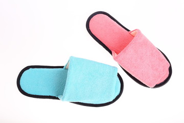 red and blue slippers footwear isolated on white background