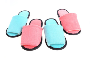 red and blue slippers footwear isolated on white background