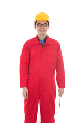 asian male engineer holding a wrench