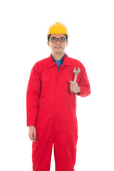asian male engineer holding a wrench