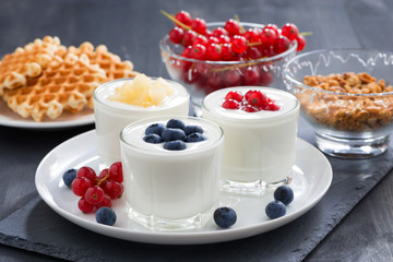 assortment natural yogurt with fresh berries for breakfast
