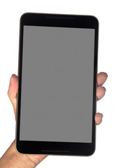Hand holding an 8 inch phablet isolated