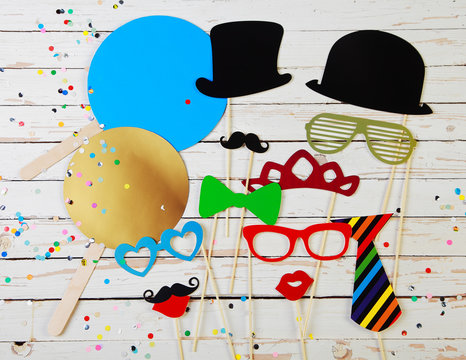 Trendy party background of photo booth accessories
