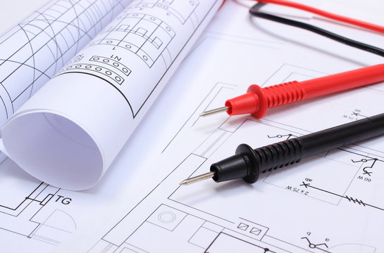 Electrical diagrams and cables of multimeter on drawing