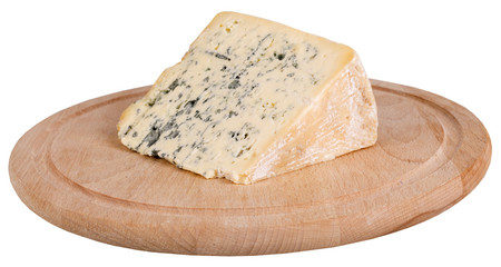 Blue cheese on wooden board isolated