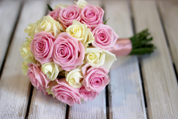 Wedding bouquet of fresh bridal flowers