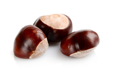 Closeup shot few chestnuts isolated on white background