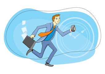 Businessman with phone in hand running