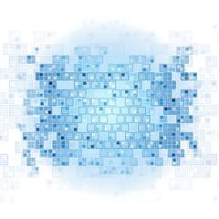 Blue tech squares on white background