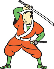 Samurai Warrior Wielding Katana Sword Cartoon