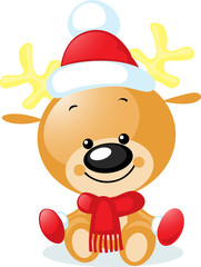 cute reindeer with santa cap - vector illustration