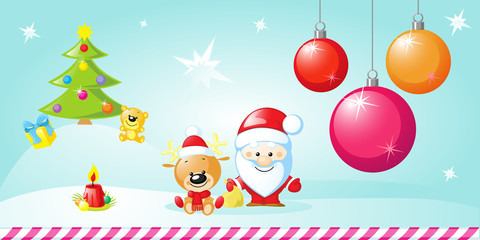 christmas design with xmas balls and Santa Claus