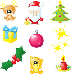 christmas icon - santa, xmas tree, candle, reindeer, star, gift,