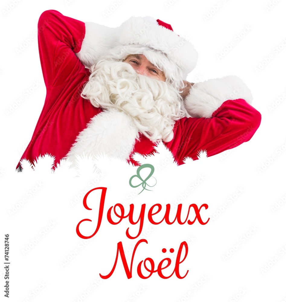 Poster composite image of happy santa lying and relaxing