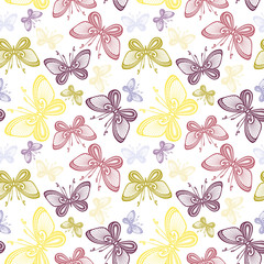 Seamless Ornate Floral Pattern with Butterflies (Vector)