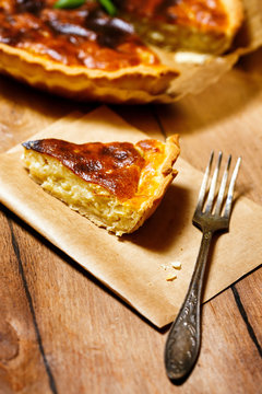 Appetizing tart served with fresh herbs