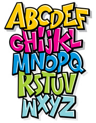 Cartoon comic graffiti doodle font alphabet. Vector