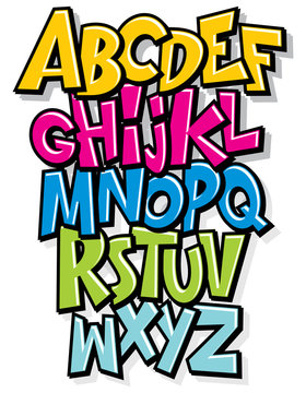 Cartoon comic graffiti doodle font alphabet. Vector